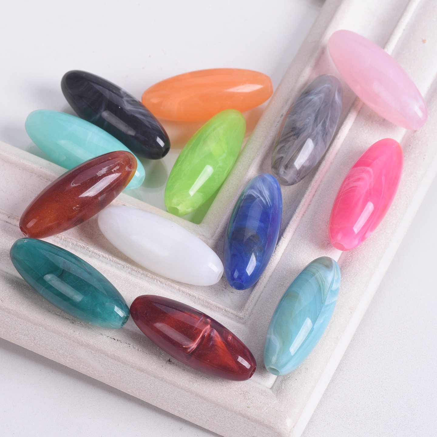 Vintage Collectible Marbles - 10pcs Rugby Oval Shape 31x12mm Marbled